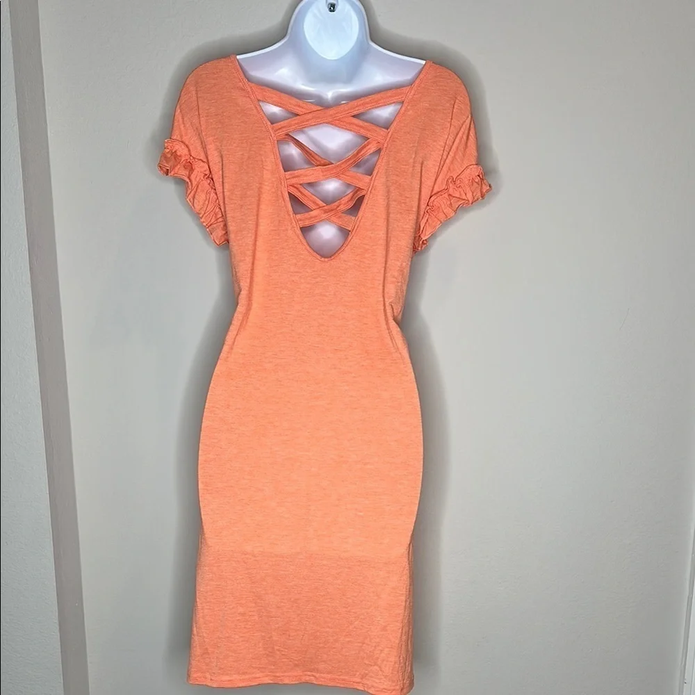 SHEIN Orange Ruffled Mini Dress with Flutter Sleeves - Picture 3 of 3